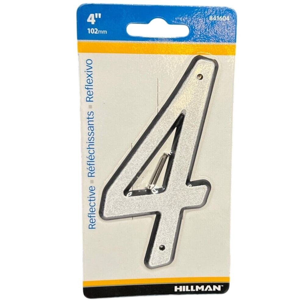 Hillman 841604 Silver Plastic Reflective Nail-On #4 Number NIP!